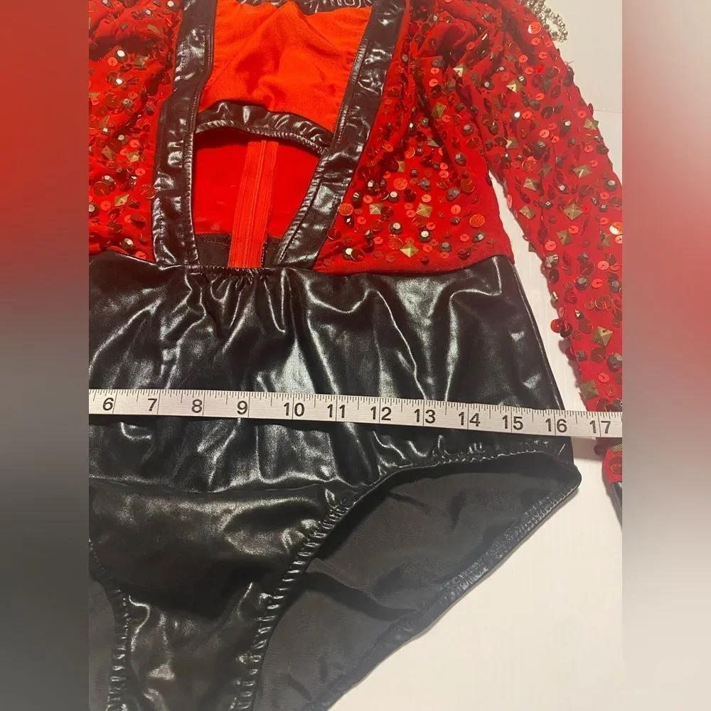 Glamour mature faux leather red goth grunge studed Dance Custom solo costume LA
